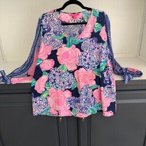 Lilly Pulitzer Pamela Top Navy Pink Size Large
